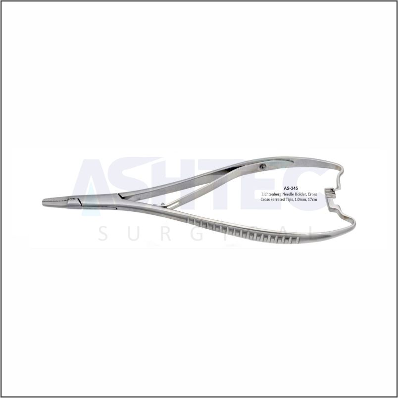 Lichtenberg Needle Holder, Cross Cross Serrated, Tips, 1.0mm, 17cm